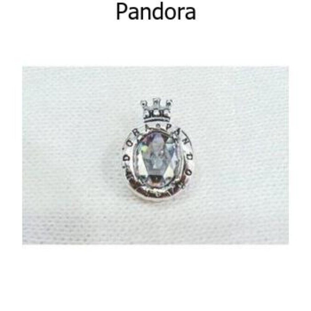 Pandora Sterling Silver Clear Sparkling Crown O Charm For Bracelet S925ALE Silve - Picture 2 of 5